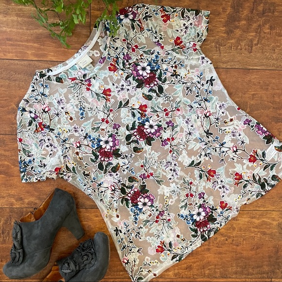 A New Day Sheer Floral Tee Top Shirt Colorful Graphic Floral Print Target Large - Picture 1 of 8